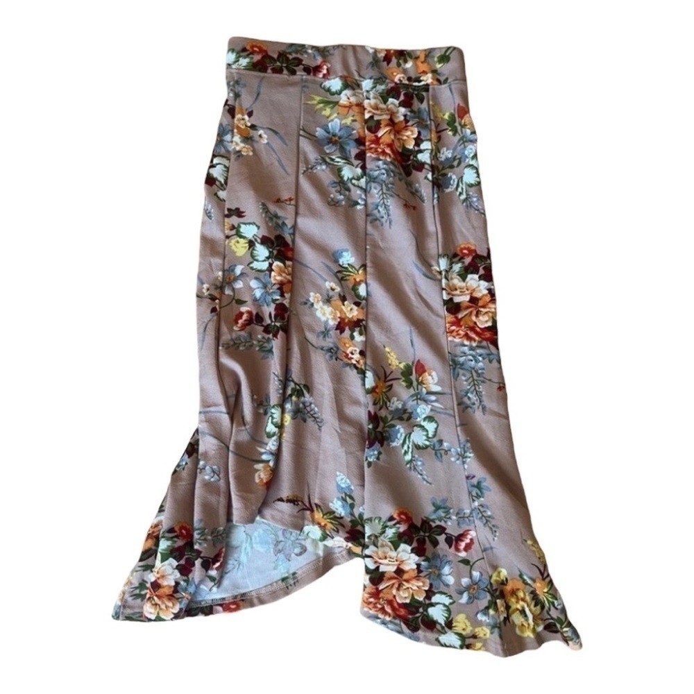 Asymmetric High Rise Midi Floral Skirt